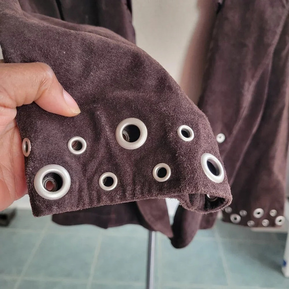 Live a Little Genuine Leather Suede Vintage Boho Hippie Jacket w/Grommets (Size: - Picture 5 of 16